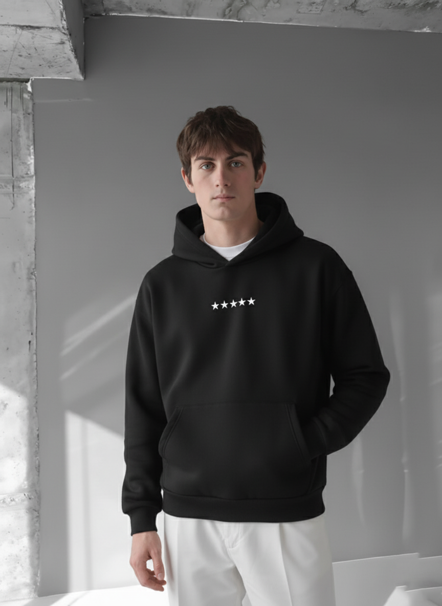 Black -wanted- Printed Oversize Hoodie