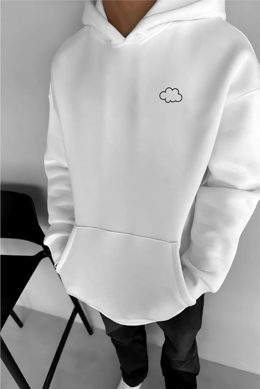 White -cloud- Printed Oversize Hoodie