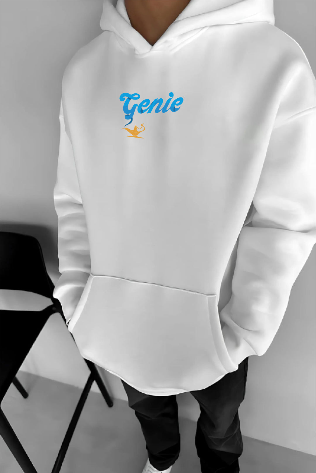 White -genie- Printed Oversize Hoodie