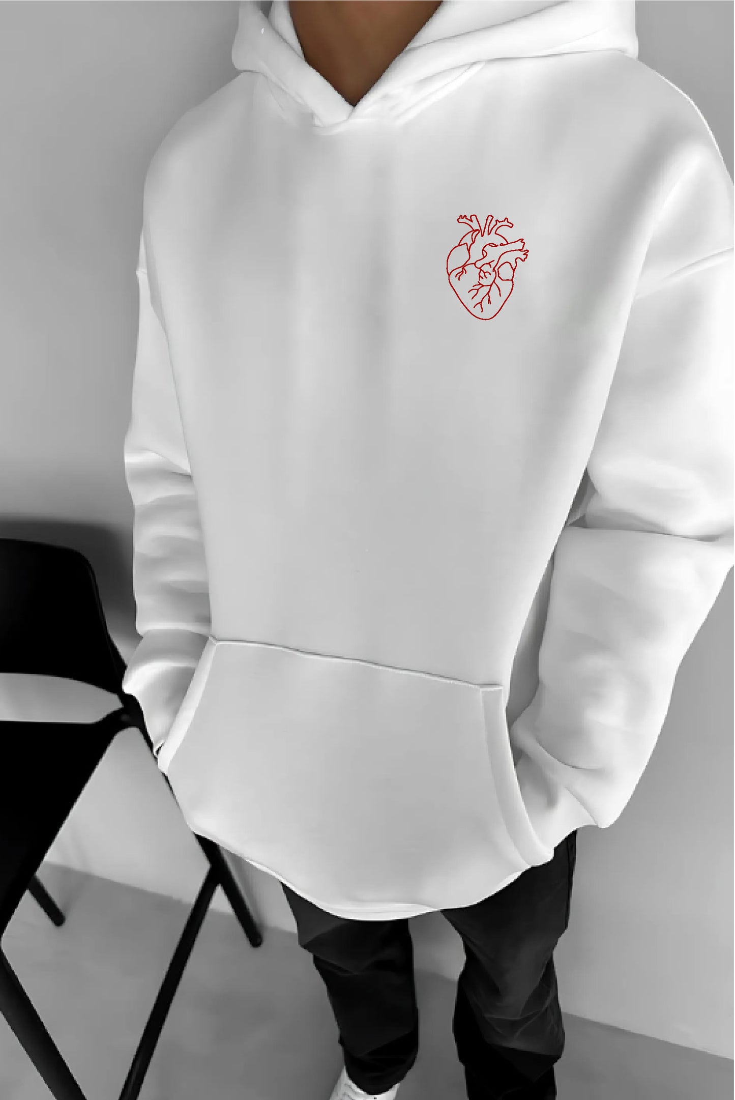 White -heart- Printed Oversize Hoodie