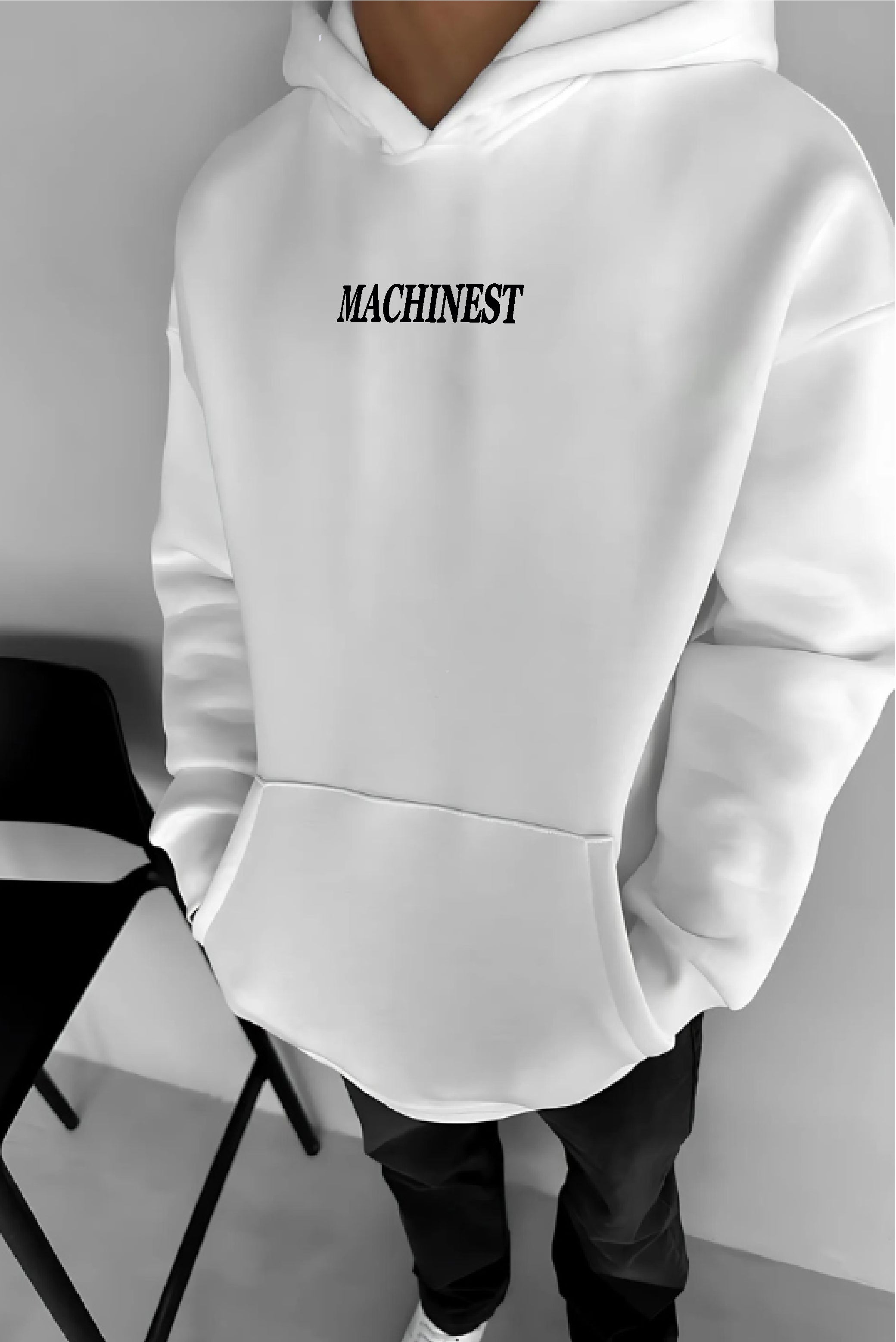 White -machinest- Printed Oversize Hoodie