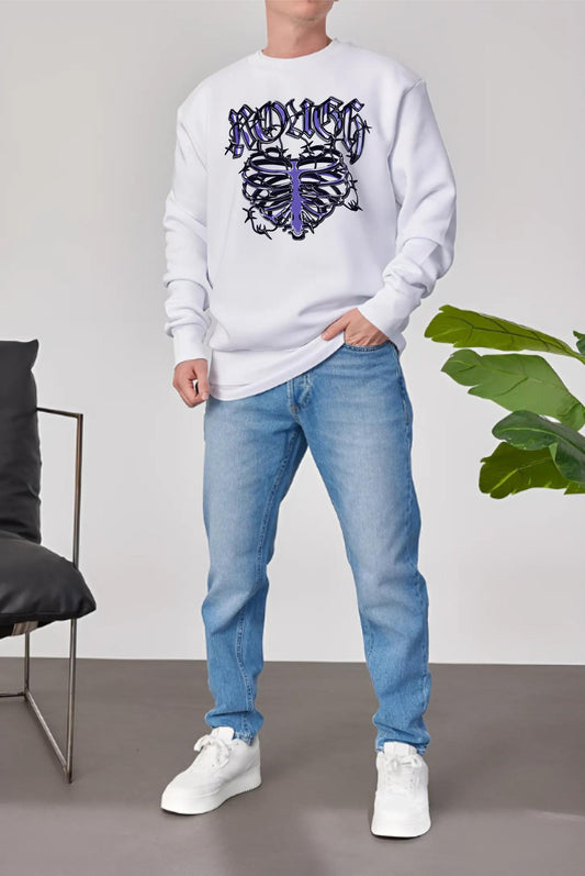 White -Peito- Printed Oversize Sweatshirt