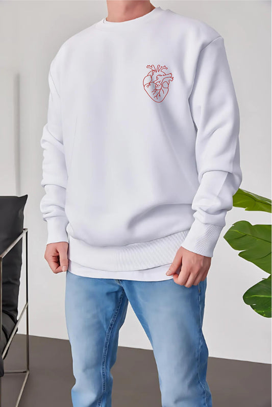 White -heart- Printed Oversize Sweatshirt