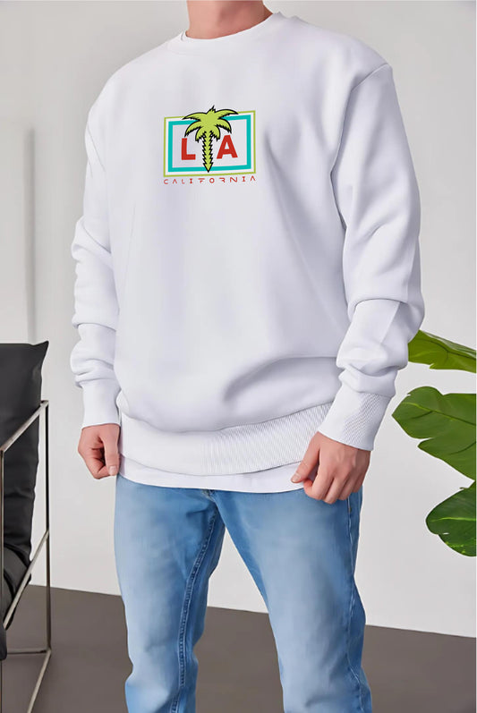 White -LA California- Printed Oversize Sweatshirt