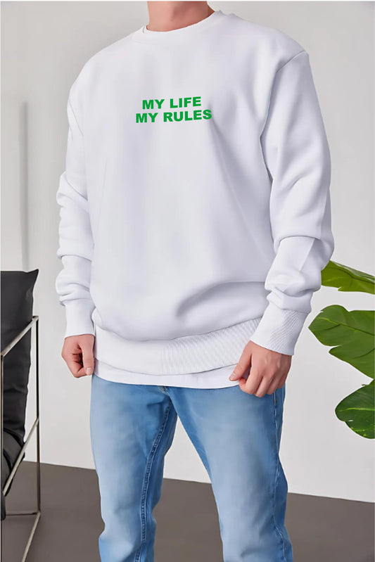 White -my rules- Printed Oversize Sweatshirt