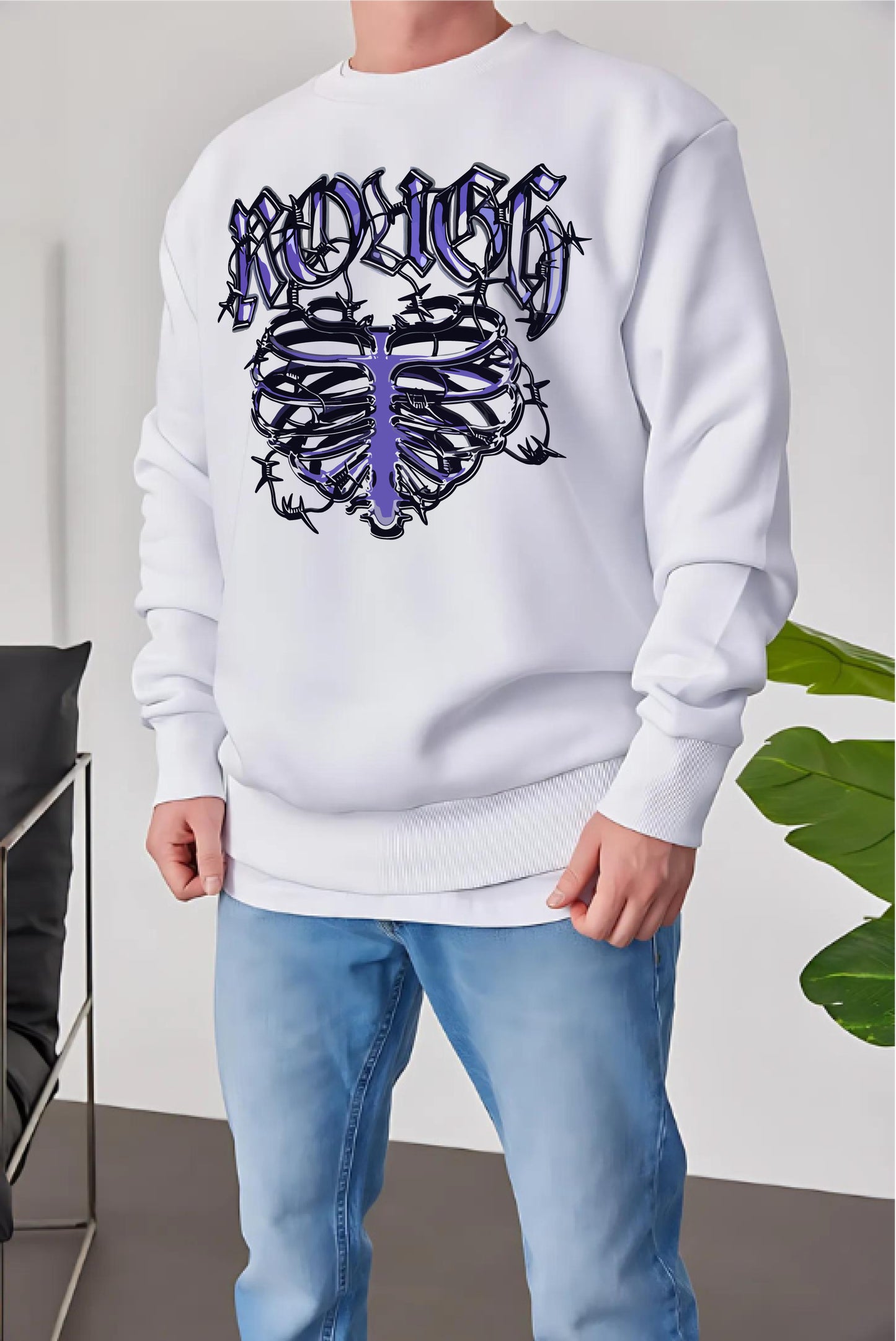 White -Peito- Printed Oversize Sweatshirt