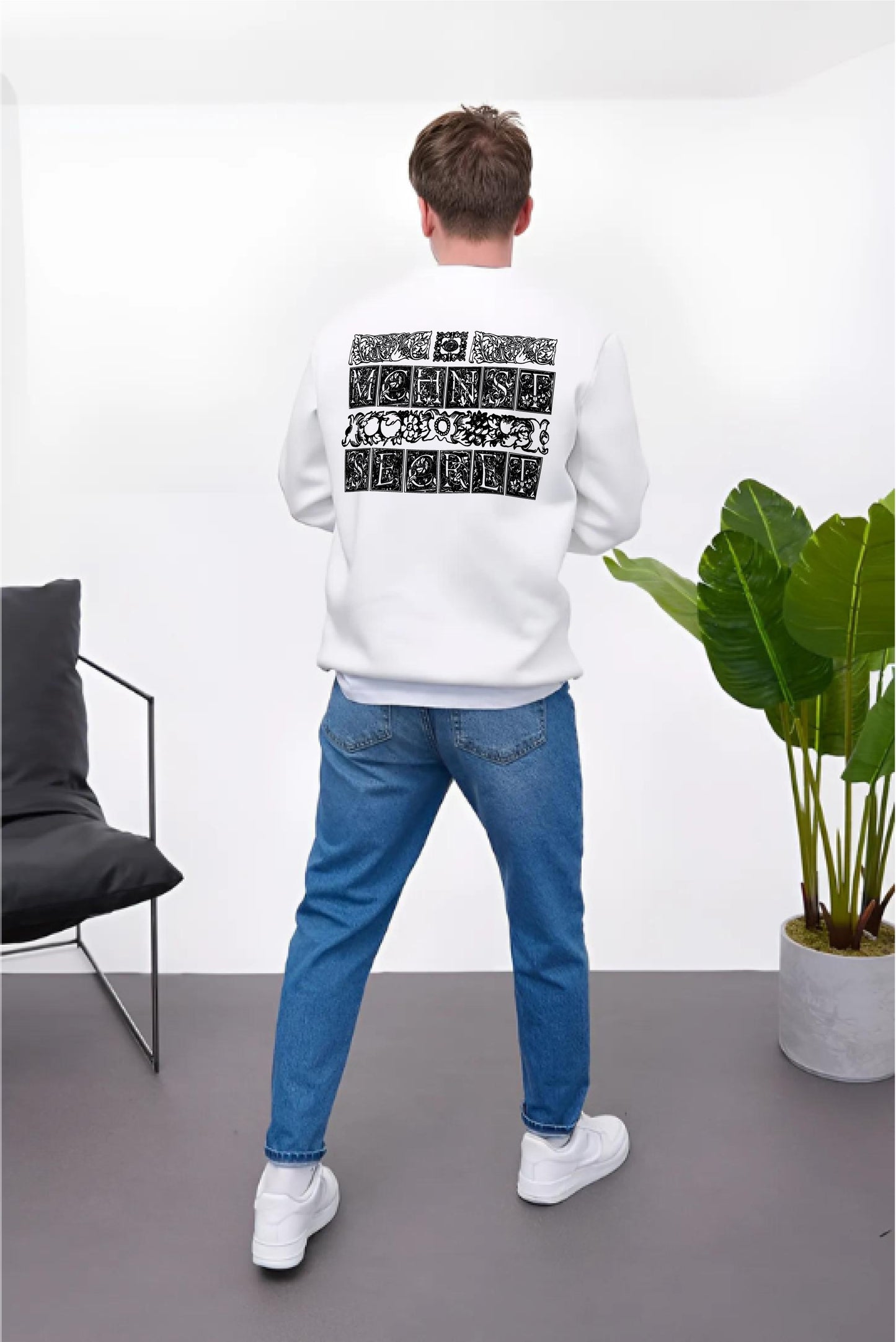 White -machinest- Printed Oversize Sweatshirt