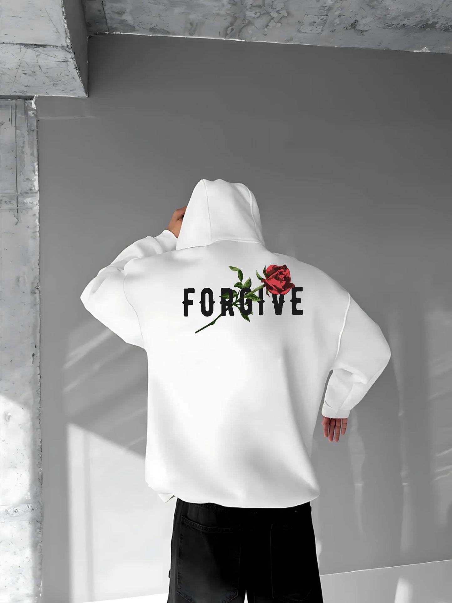 White -forgive- Printed Oversize Hoodie