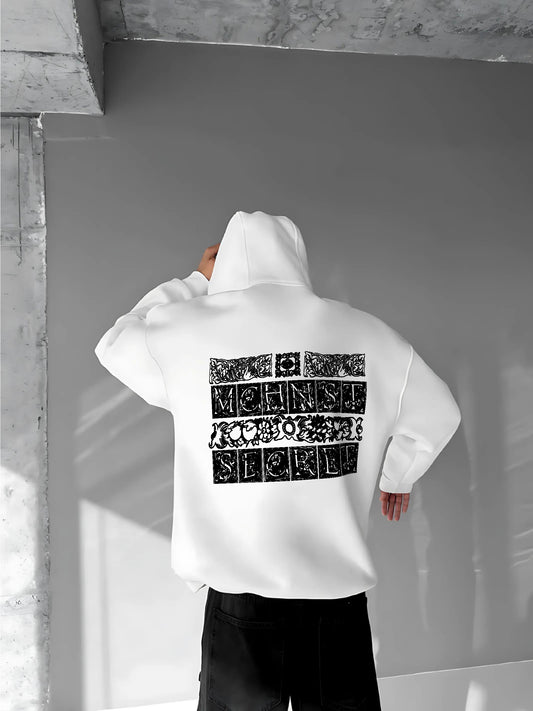 White -machinest- Printed Oversize Hoodie