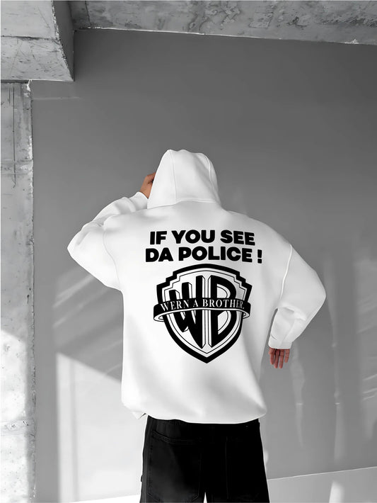 White -police- Printed Oversize Hoodie