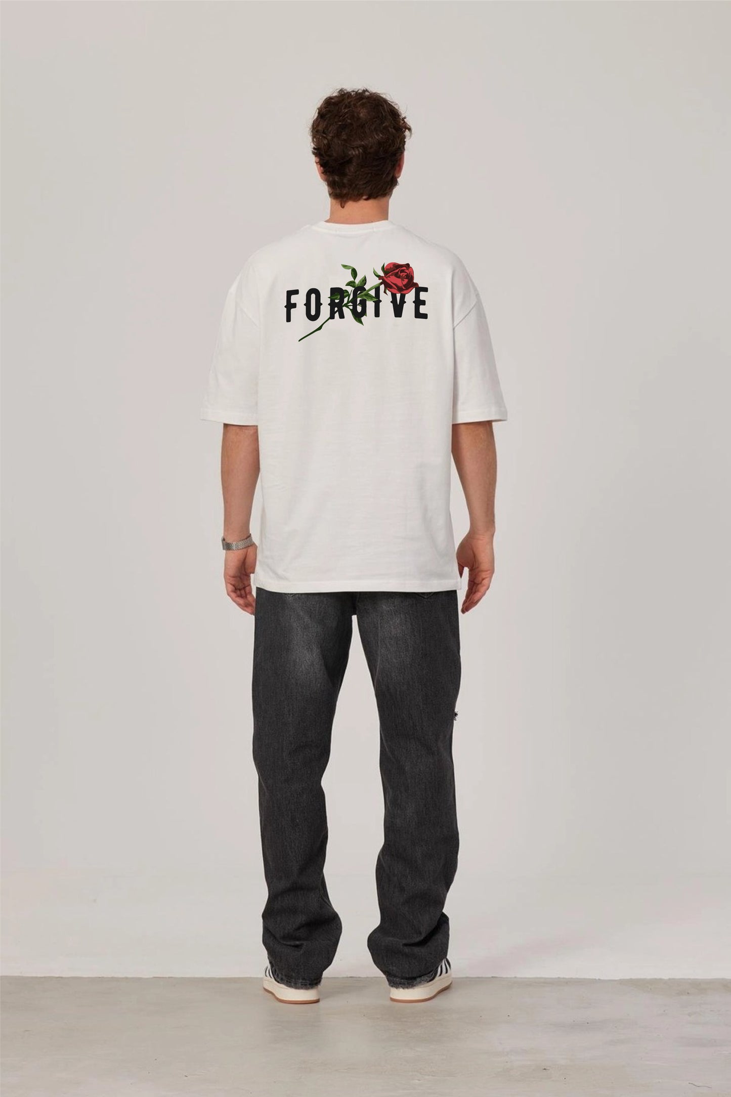 White -forgive- Printed Oversize T-Shirt