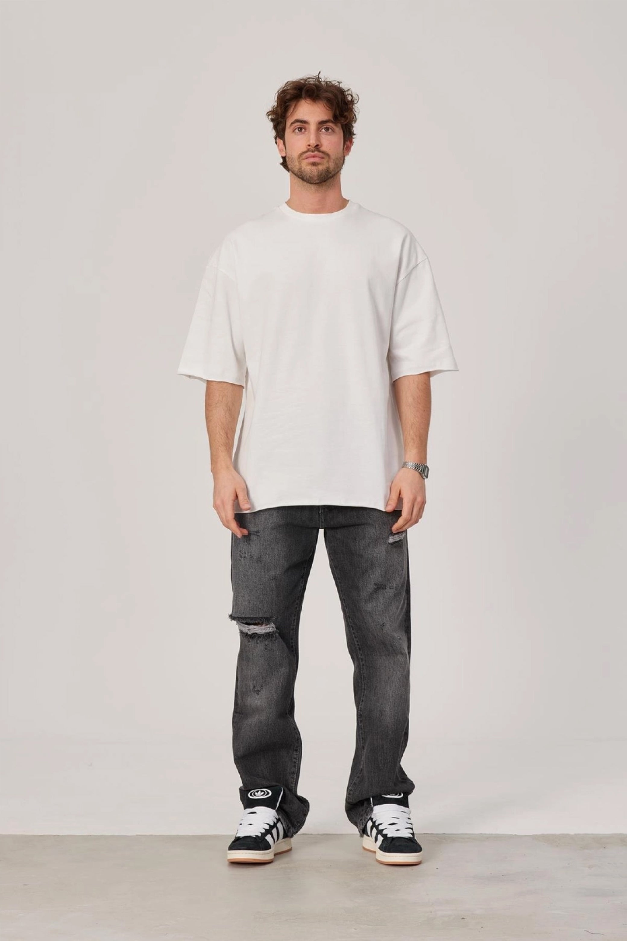 White -no care- Printed Oversize T-Shirt