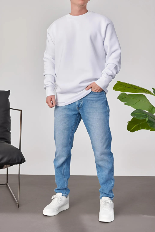 White Basic Oversize Sweatshirt