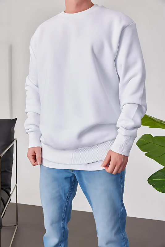 White Basic Oversize Sweatshirt