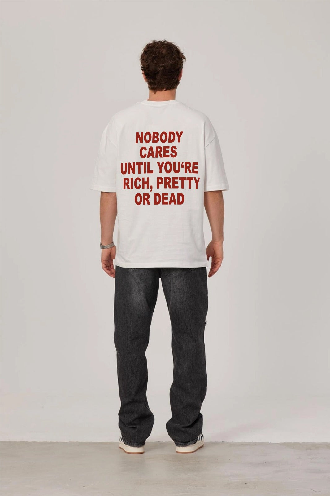 White -no care- Printed Oversize T-Shirt