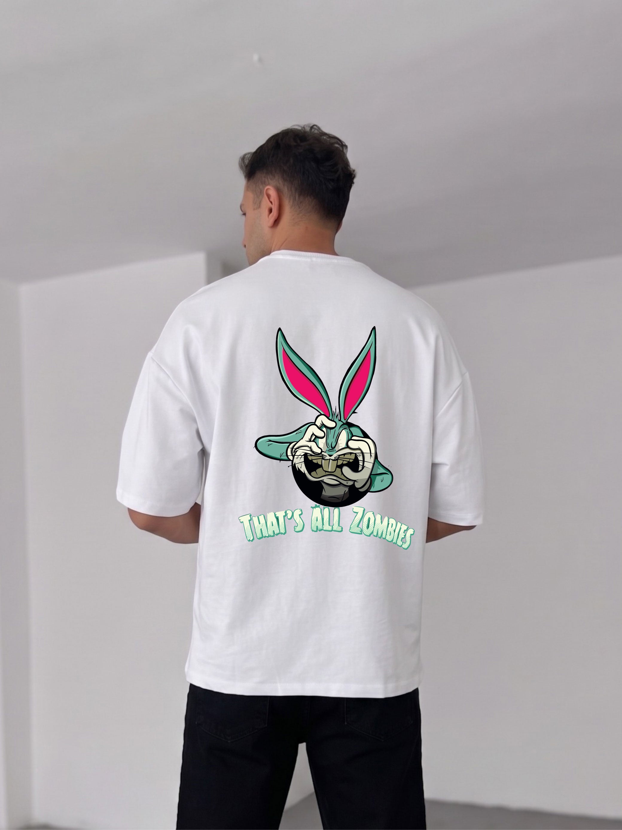 Premium White -Zombies- Printed Oversize T-Shirt